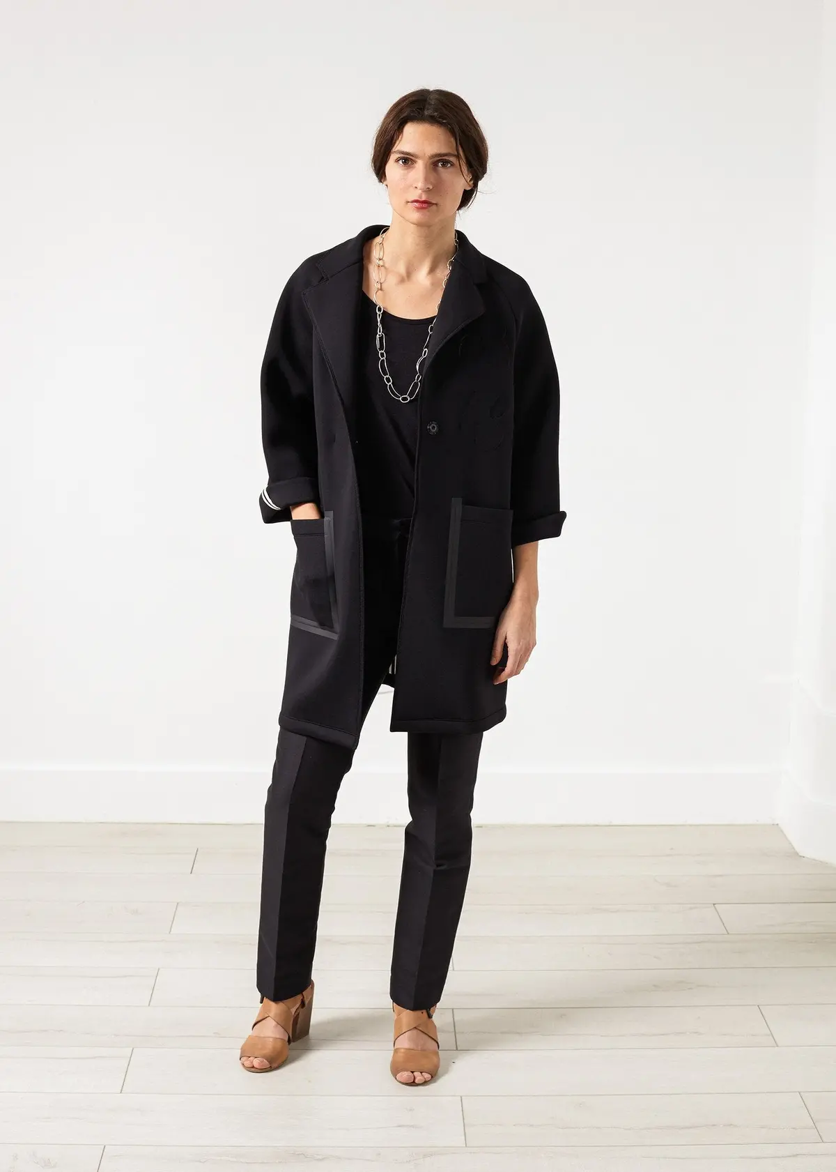 Neoprene Flower Coat In Black 2