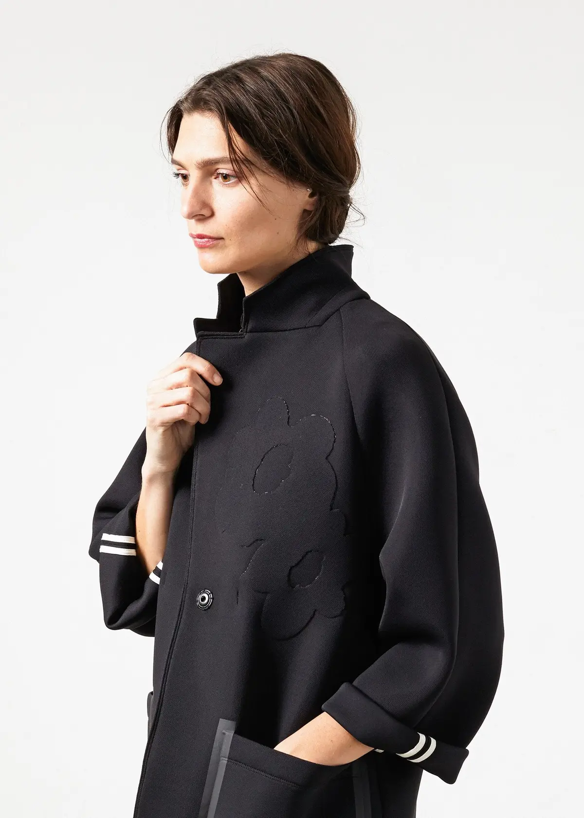 Neoprene Flower Coat In Black 4