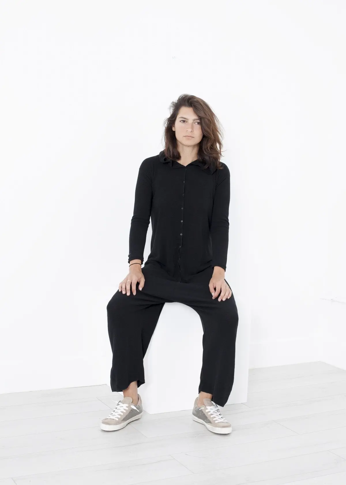 Knit Hooded Jumpsuit In Black 3