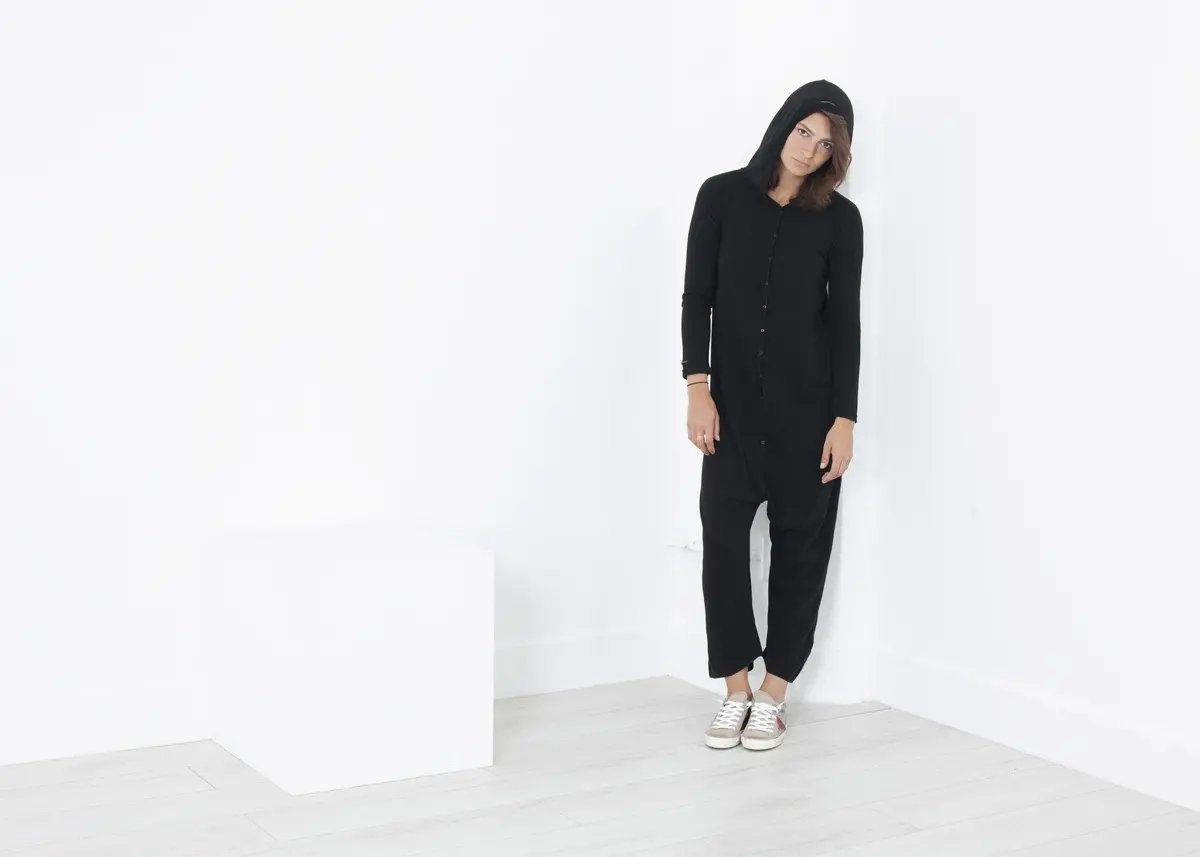 Knit Hooded Jumpsuit In Black 2