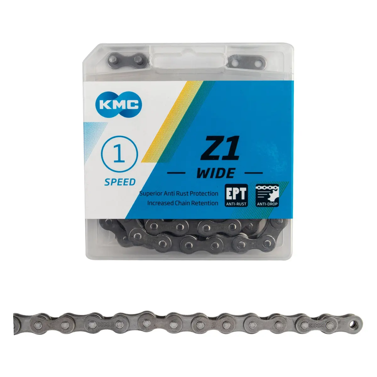 Kmc Z1 Wide Eco Proteq 1/8-Inch Ept Anti Rust Singlespeed Bmx Chain 112 Links 1