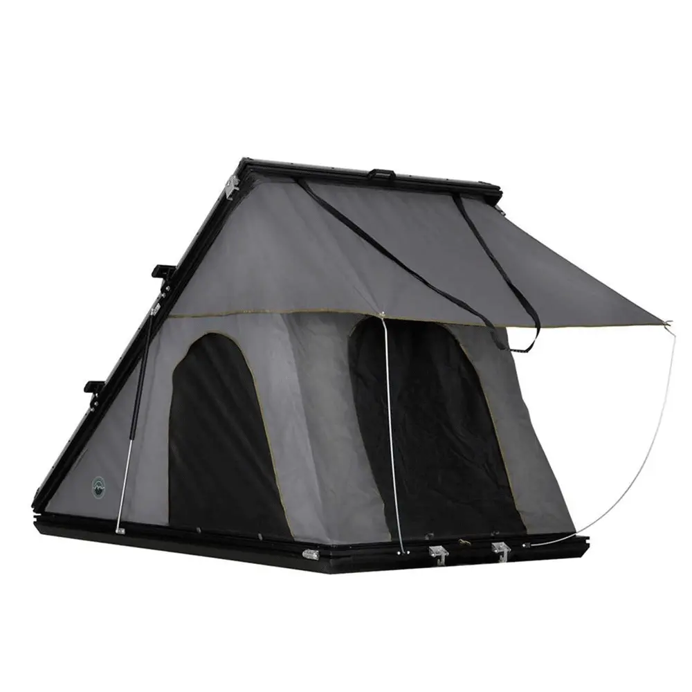 Overland Vehicle Systems - Hd Mamba Clam Shell Aluminum Hard Shell Roof Top Tent, Grey Body & Green Trim 1
