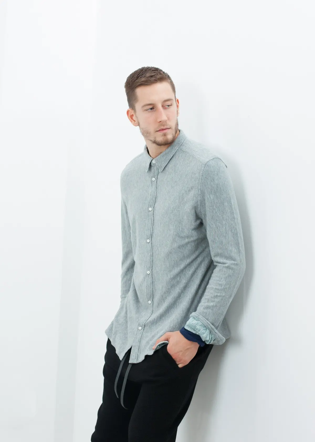 Kasuri Jersey Button-Up In Blue Grey 1