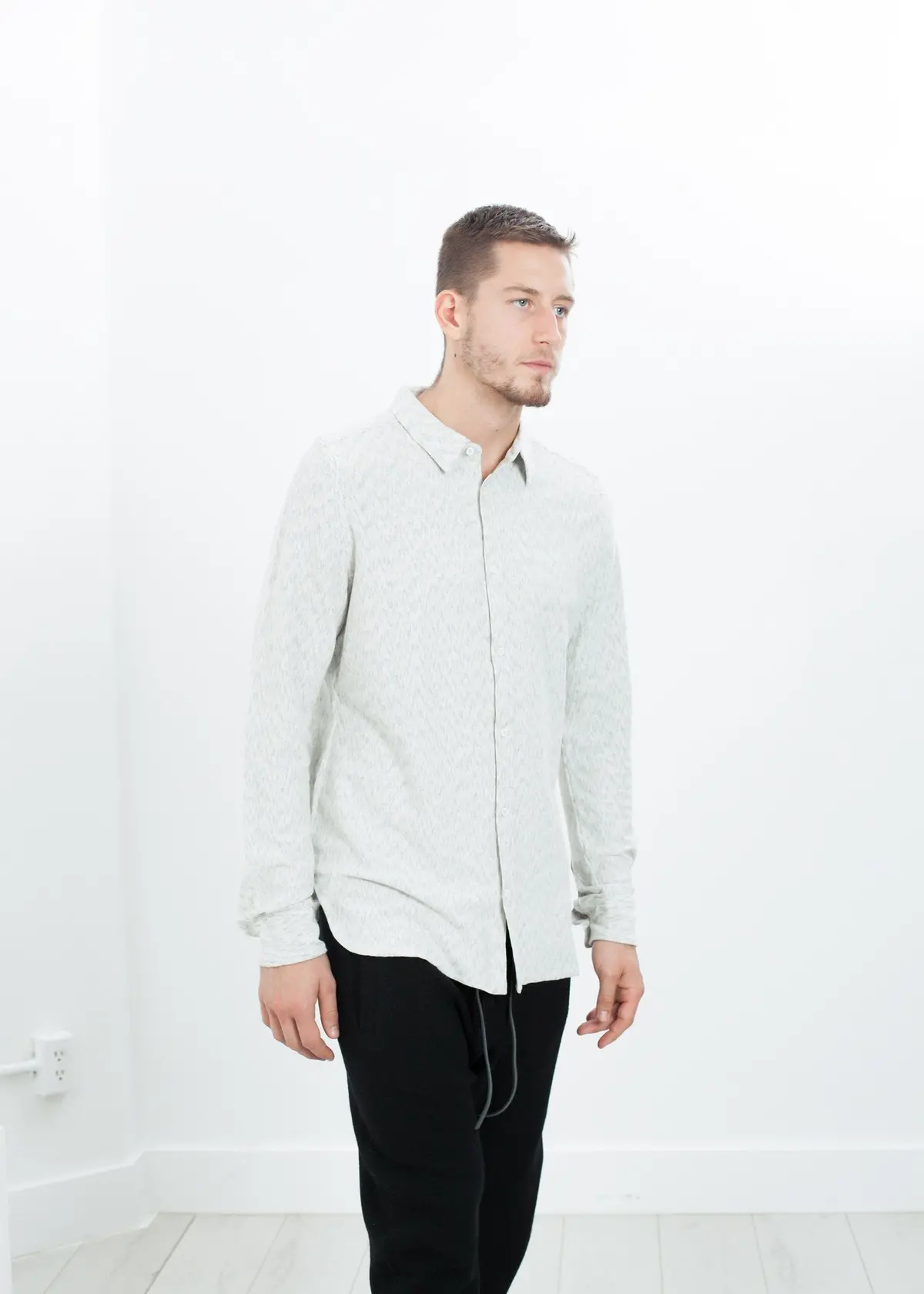Kasuri Jersey Button-Up In Ivory/Black 1