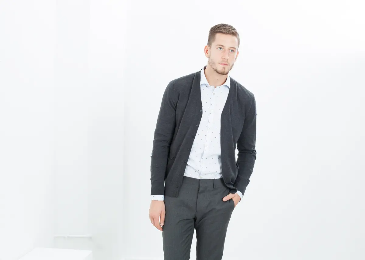 Hidden Placket Cardigan In Charcoal 1