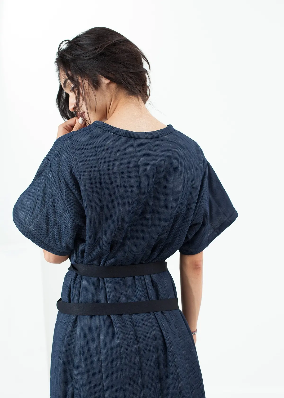 Quilted Mesh T-Shirt Dress In Navy 6