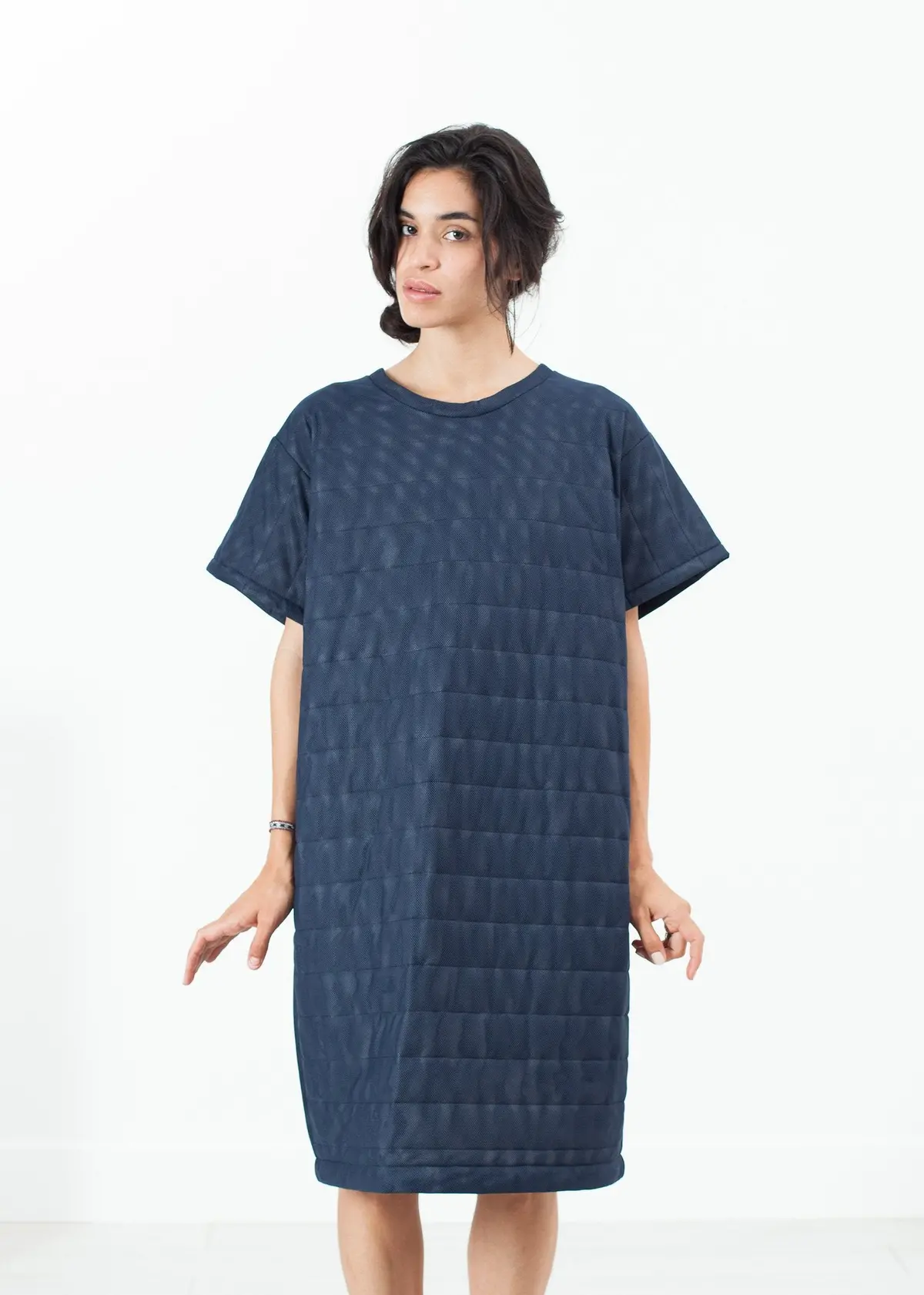 Quilted Mesh T-Shirt Dress In Navy 5