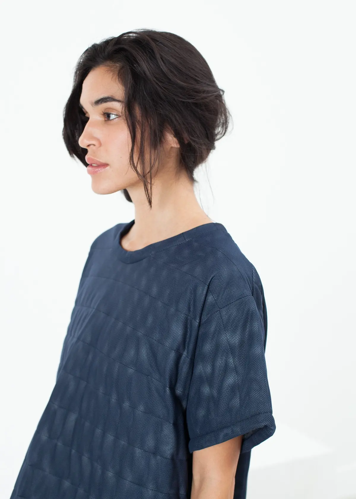 Quilted Mesh T-Shirt Dress In Navy 3
