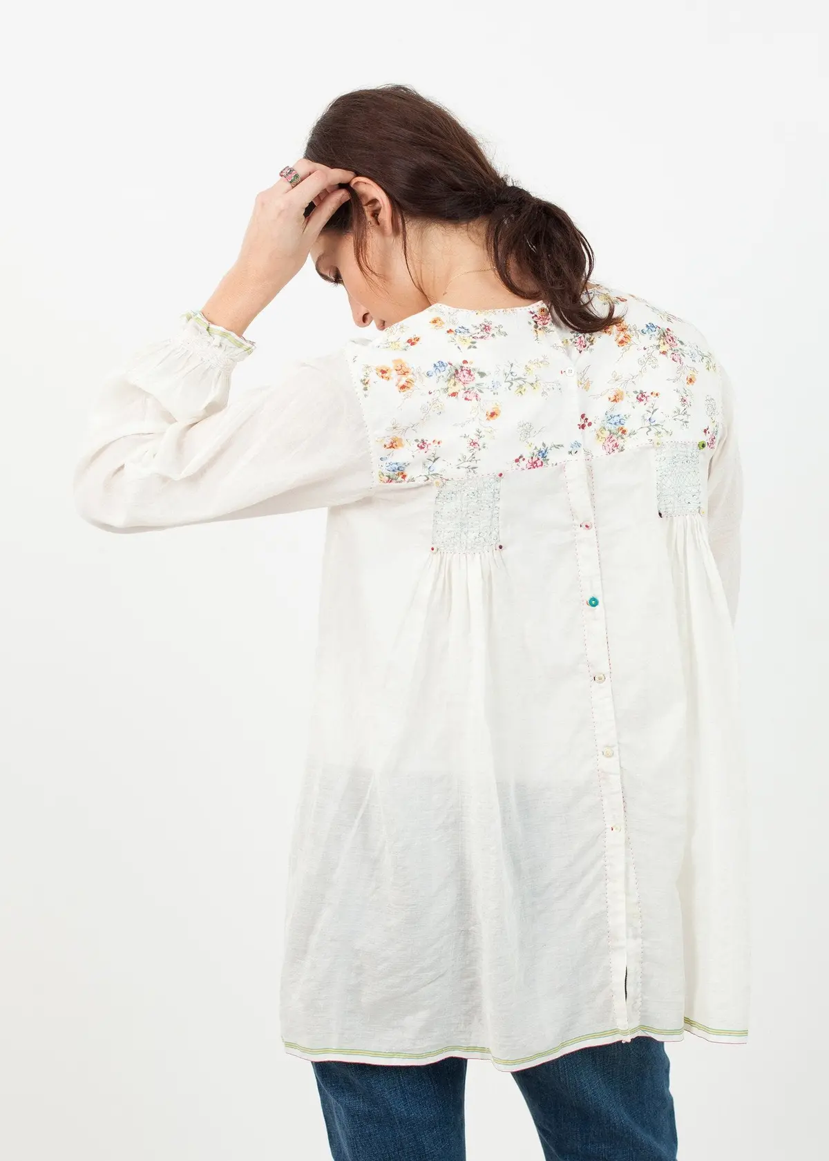 Floral Front Peasant Blouse In White 4