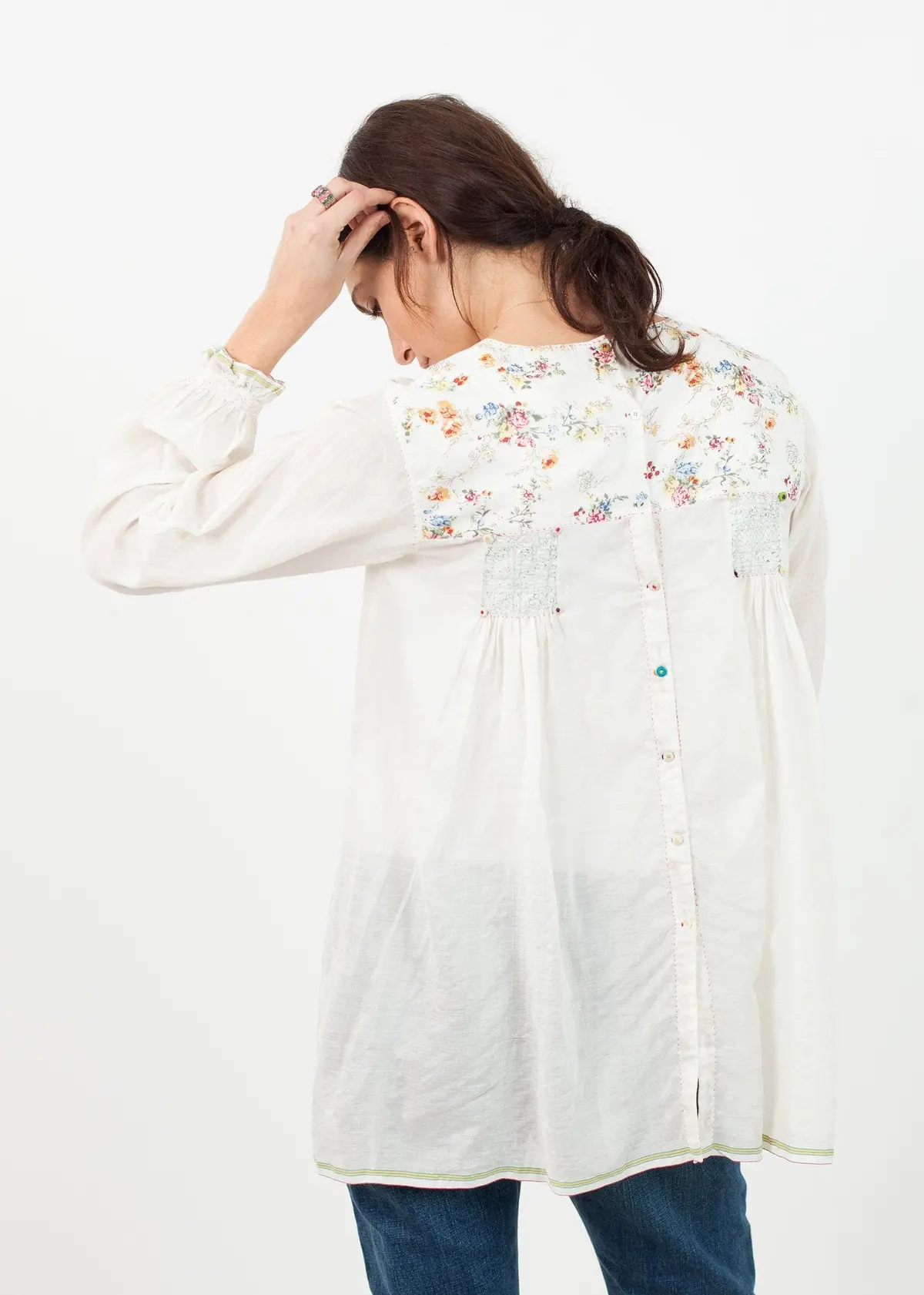 Floral Front Peasant Blouse In White 1