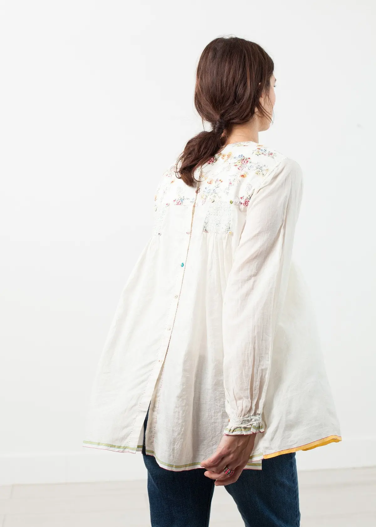 Floral Front Peasant Blouse In White 3