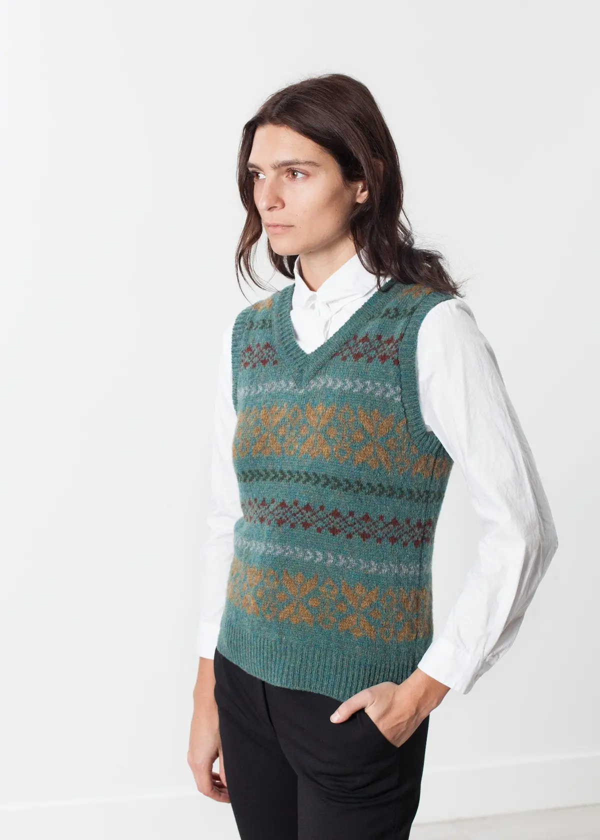 Fair Isle Vest In Army 5