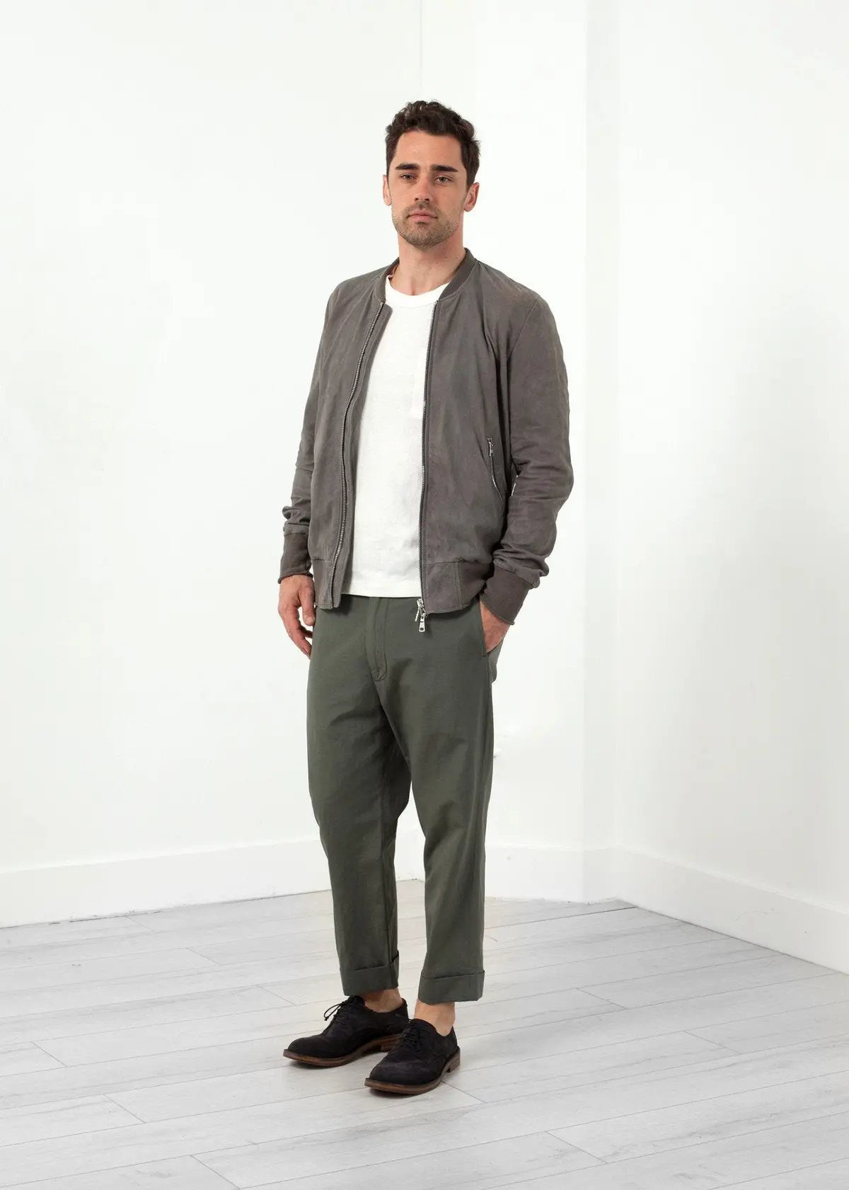 Leather Bomber Jacket In Dust 1
