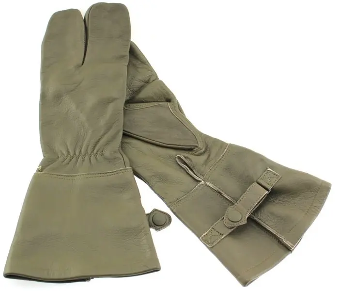 German Military Cycle Leather Gloves 2 - Finger Germany Large Lg Olive Gauntlet 1
