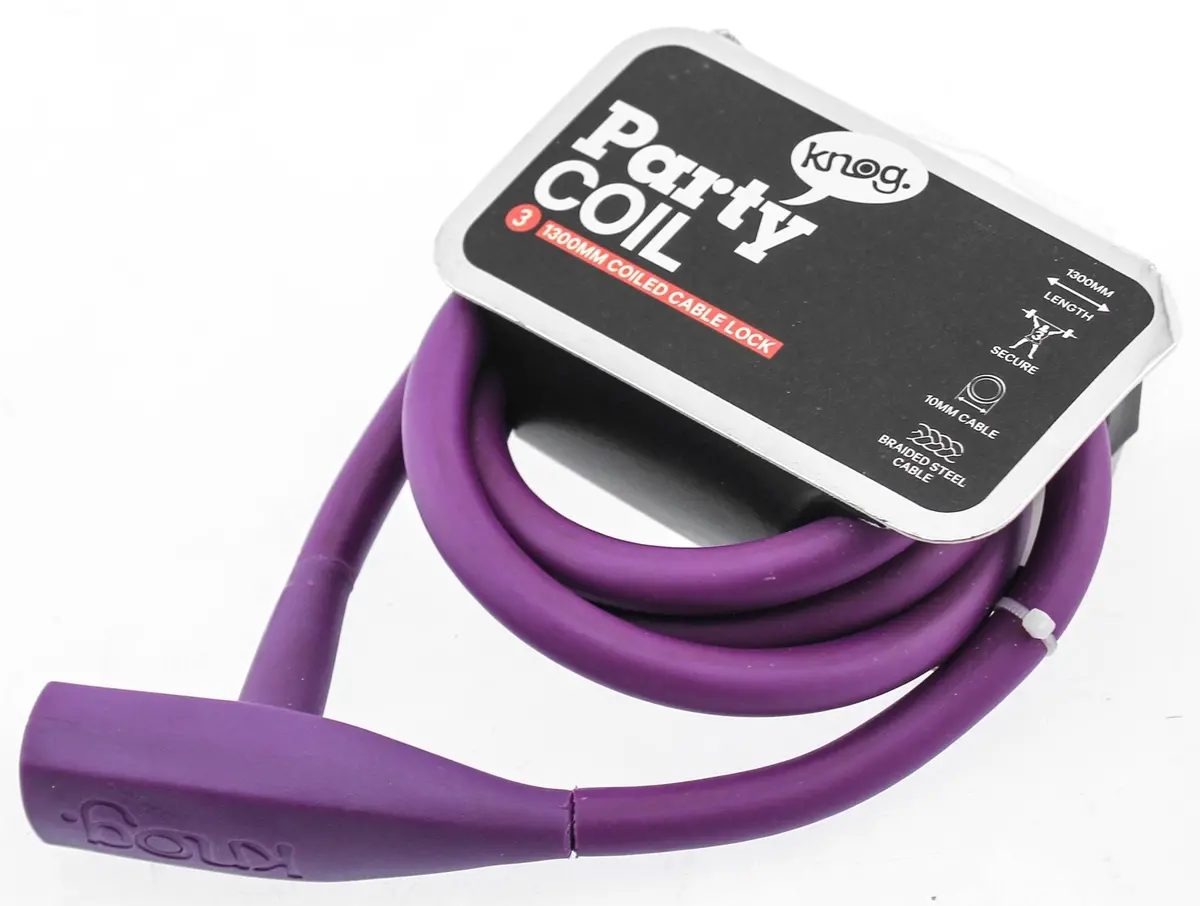 Knog Party Coil 1300Mm Coiled Cable Bike Lock Braided Steel Grape Purple New 1