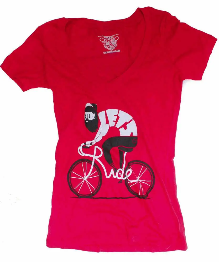 Clockwork Gears Let's Ride Women's Lg T-Shirt Short Sleeve Red V-Neck Cotton New 1