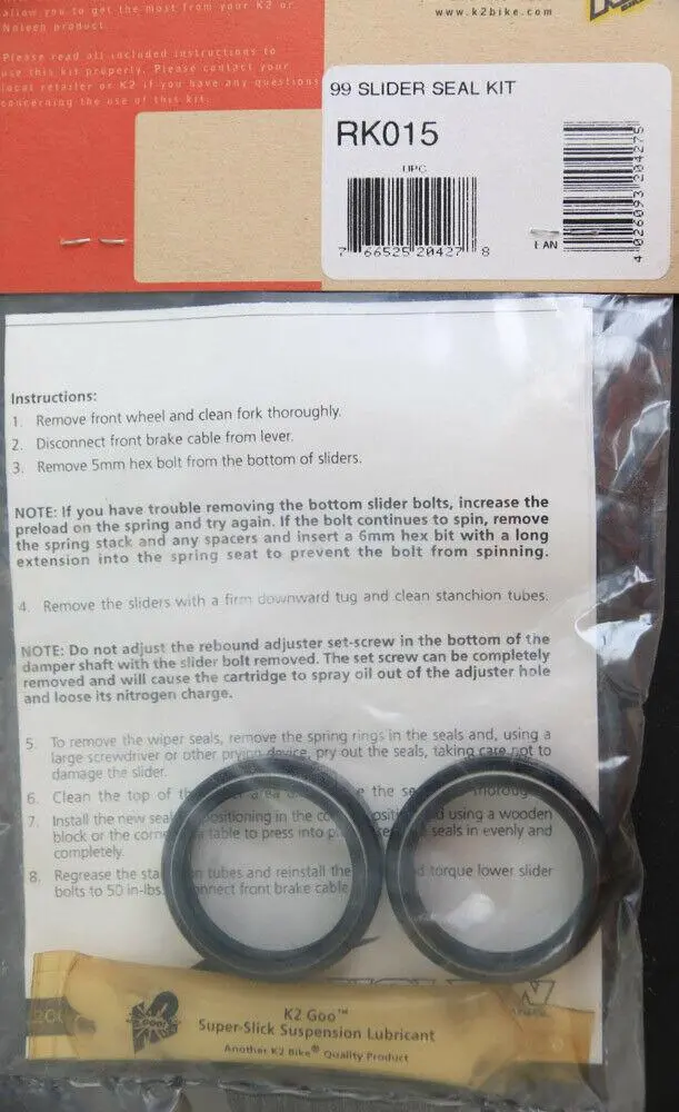 K2 Noleen Pro-Flex Rk015 Slider Fork Seal Rebuild Kit 1