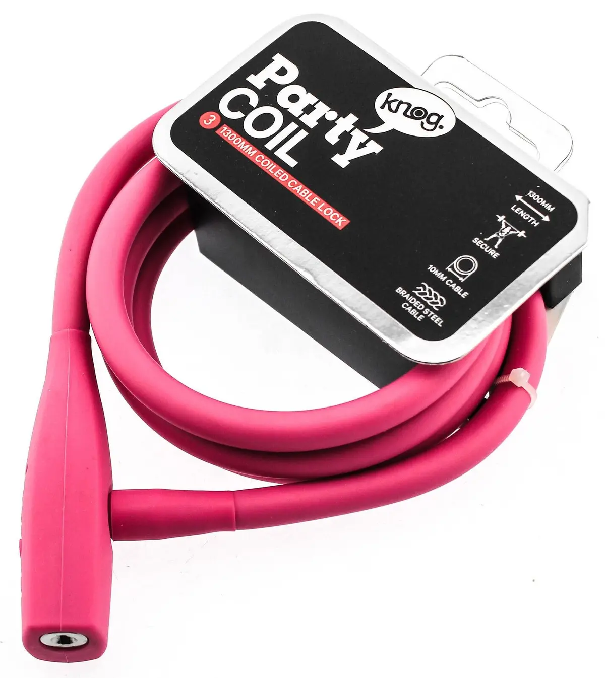 Knog Party Coil 1300Mm Coiled Cable Bike Lock Braided Steel Rose Pink New 1