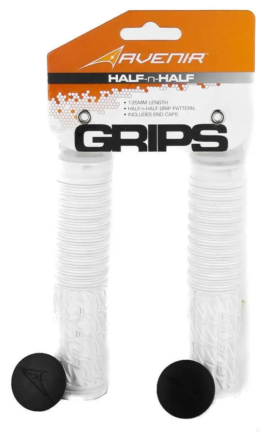 Avenir Half-N-Half Mtb Bike Handlebar Grips 135Mm 22.2Mm White New 1