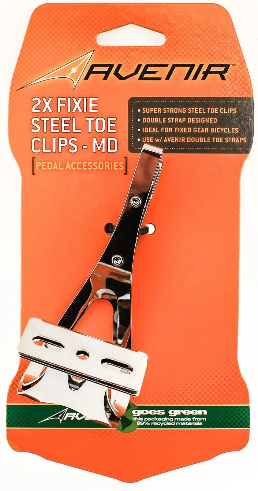 Avenir 2X Fixie Steel Toe Clips Md Bike Pedals Strapless Double Strap Silver New 1