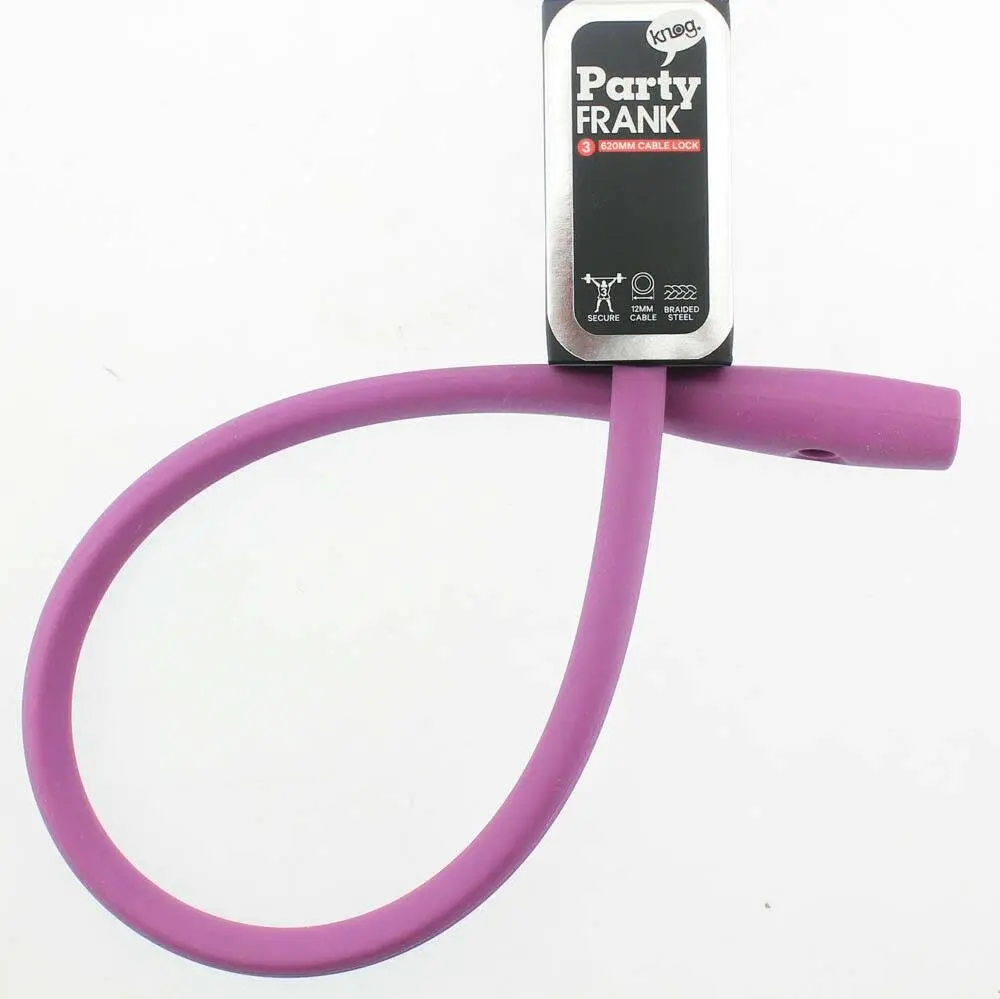 Knog Party Frank 620Mm Cable Bike Lock With Bracket Grape Purple Keyed Steel New 1