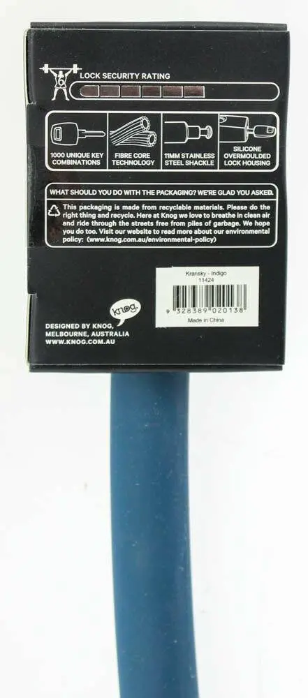 Knog Kransky 6 880Mm Cable Bike Lock 3 Key Indigo 20Mm Silicon Braided Steel New 2