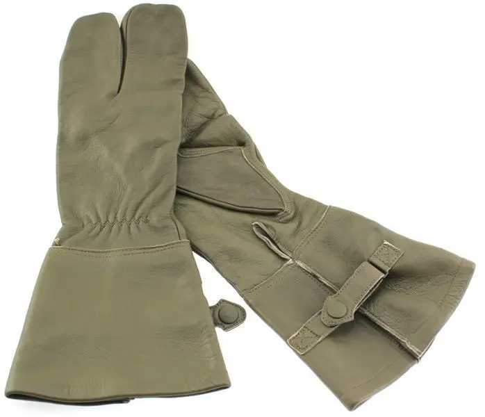 German Military Cycle Leather Gloves 2 - Finger Germany Med M Drab Olive Used 1