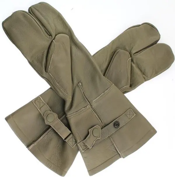 German Military Cycle Leather Gloves 2 - Finger Germany Med M Drab Olive Used 2