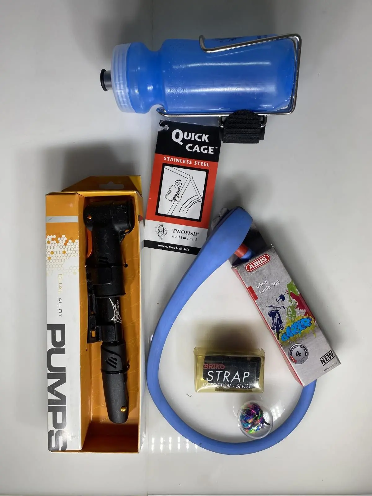 Lot Of Cycling Accessory Kit/ Pump, Bike Lock, Water Bottle Cage, Straps: Kit 12 1