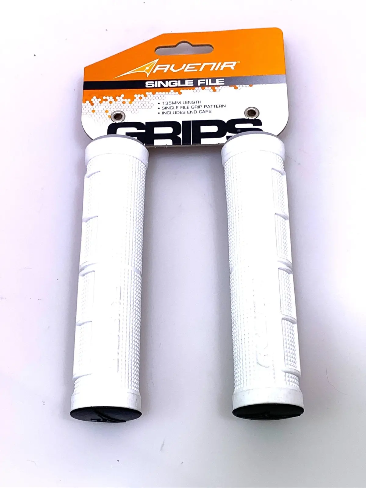 Avenir Single File Mtb Bike Handlebar Grips 135Mm 22.2Mm White New 1