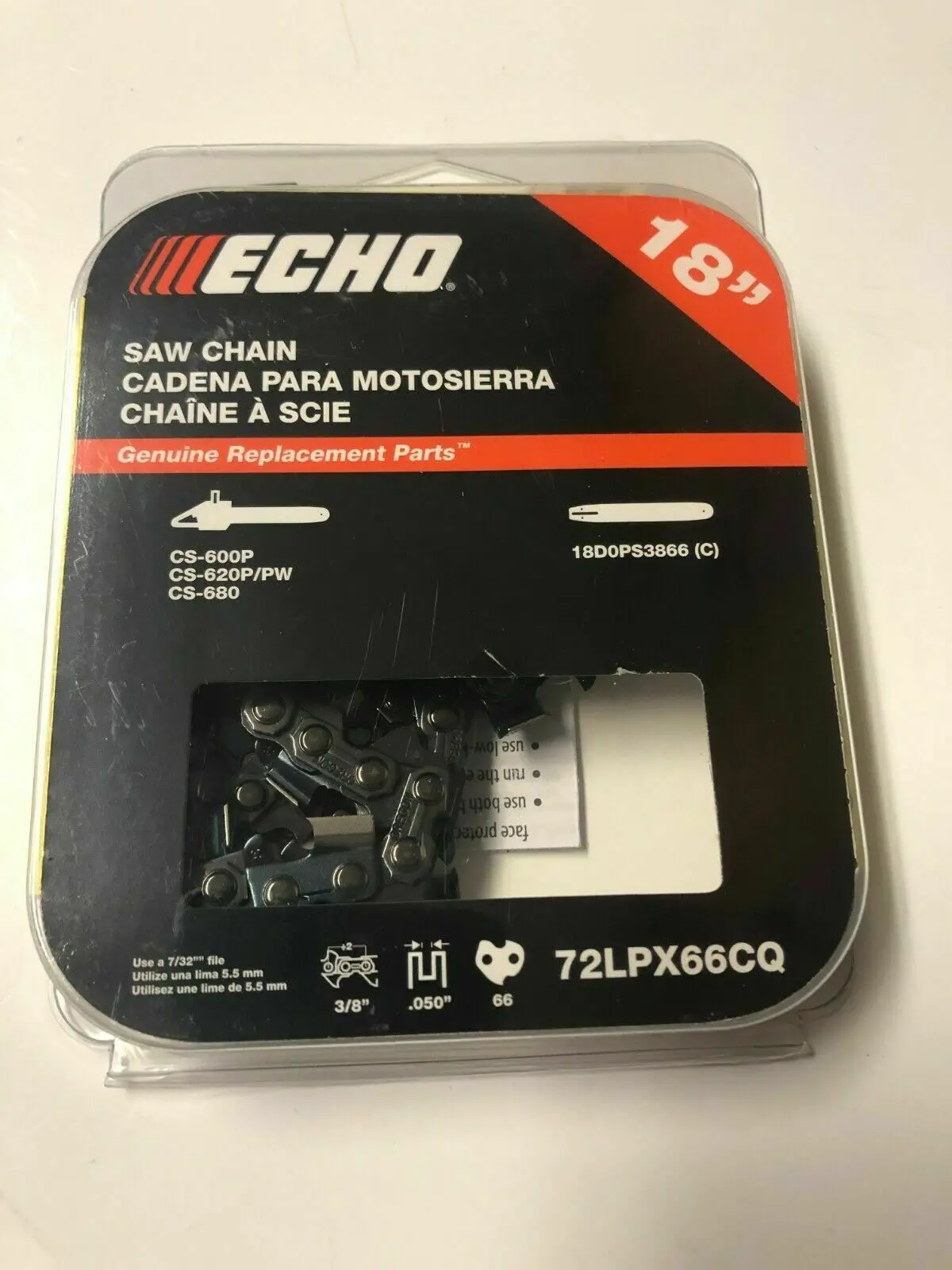 72Lpx66cq Genuine Echo 18" Power Cut Chainsaw Chain, Cs-620P, Cs-620Pw, Cs-680 1