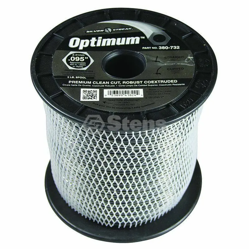 380-732 Optimum .095 Trimmer Line Stens Silver Streak 3Lb Spool (827Ft) 1
