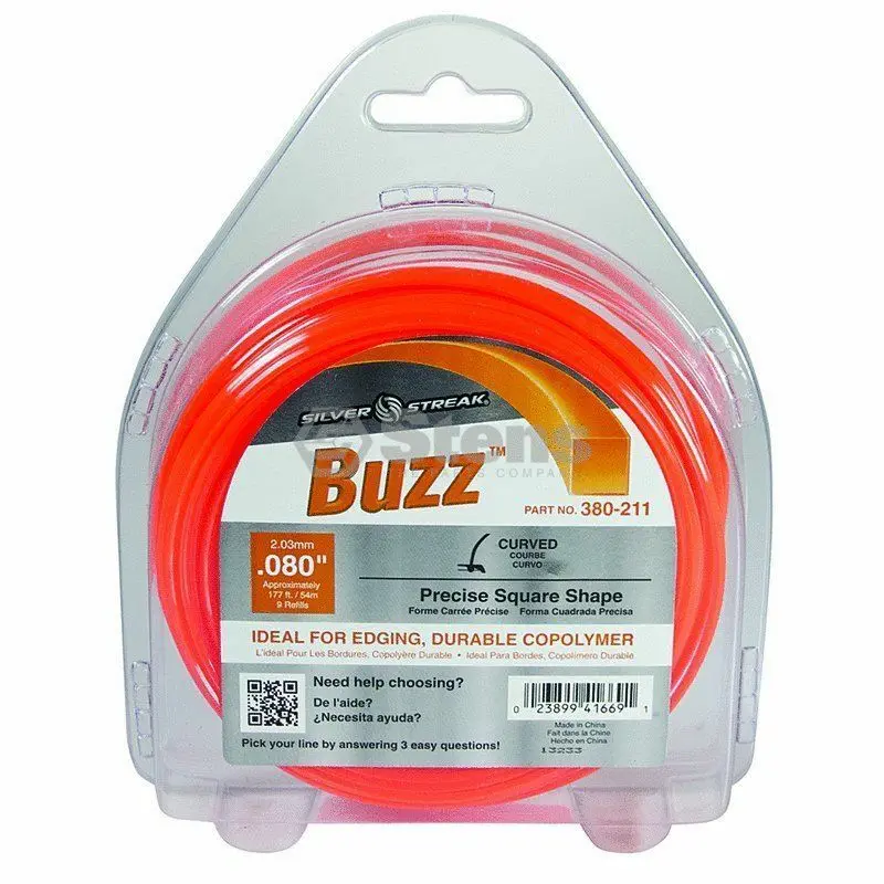 380-211 Buzz .080 Trimmer Line Stens Silver Streak 1/2Lb Donut (128Ft) 1