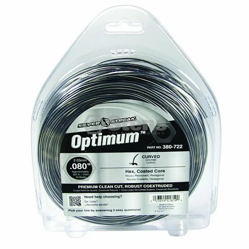 380-722 Optimum .080 Trimmer Line Stens Silver Streak 1Lb Donut (381Ft) 1