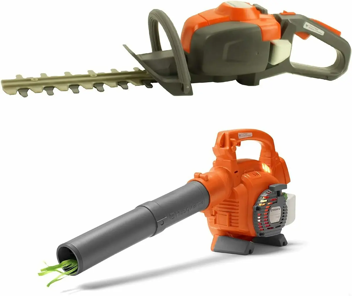 Husqvarna Toy Battery-Operated Lawn Leaf Blower W/ Toy Hedge Trimmer 1