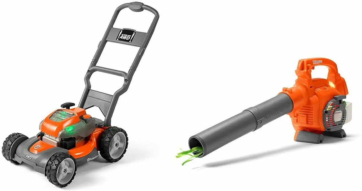 Husqvarna Battery Powered Kids Toy Lawn Mower + Toy Leaf Blower With Sounds 1