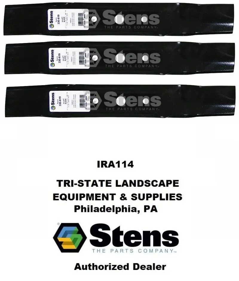 330-619 Stens Set Of 3 Hi Lift Blade 48" Deck Fits John Deere Gx20250, Gy20568 1