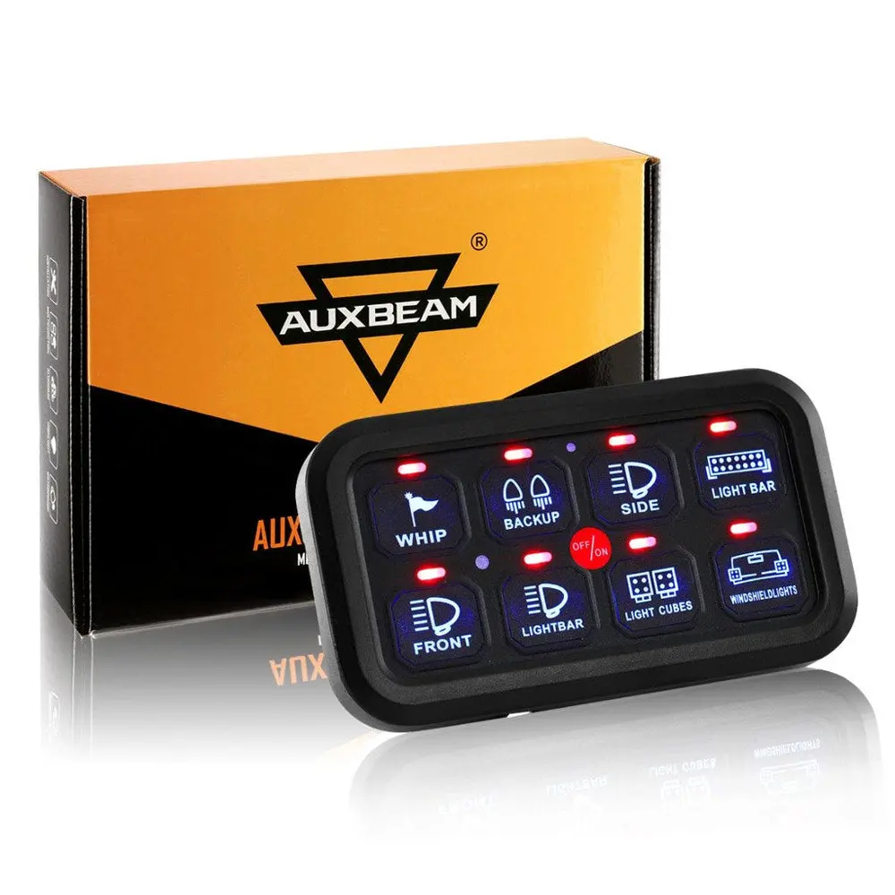 Auxbeam - 8 Gang Led Switch Panel Kit - Automatic Dimmable Universal (Two-Sided Outlet) - Blue 1