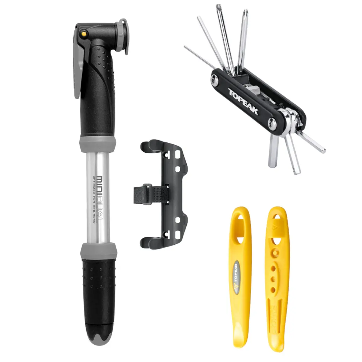Topeak Tc2408 Essentials Cycling Accessory Kit W-Mini Dual Pump, Multi-Tool, Tire Levers 1
