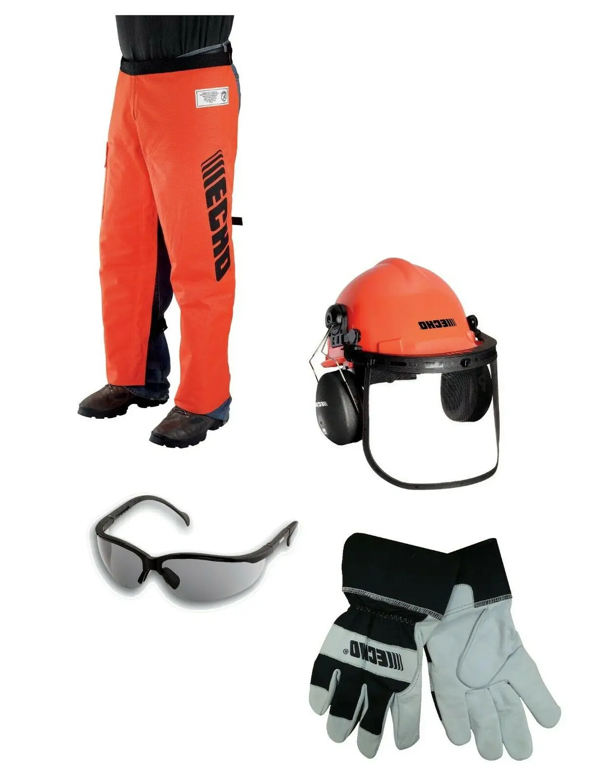 Echo Chainsaw Safety Kit: Chaps, Helmet, Ear Muffs, Gloves, Glasses 99988801527 1