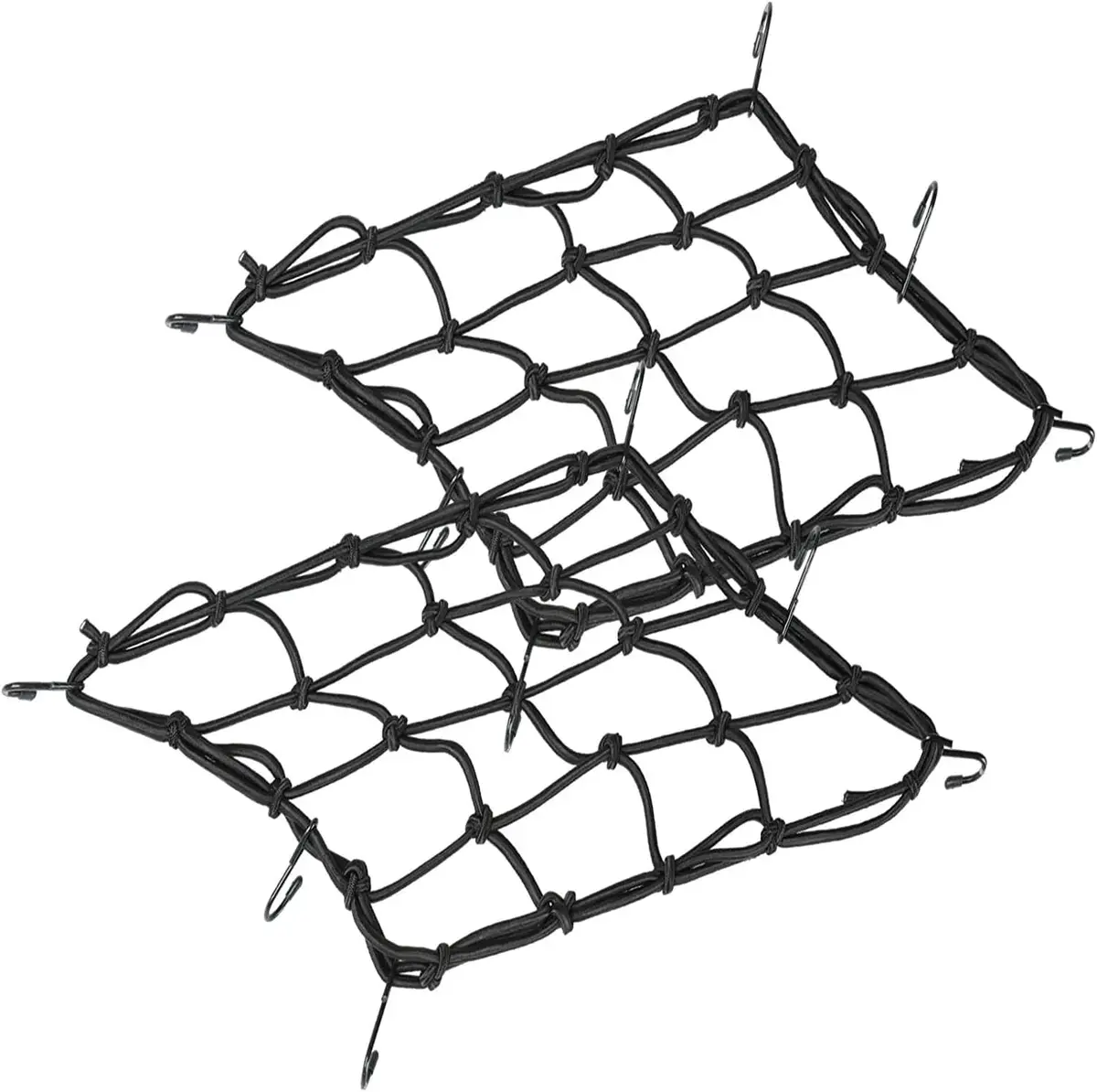 E-Bike Cargo Crate Net 2-Pack, Heavy-Duty With Rust-Proof Metal Hooks – 12” X 12” Stretchable Bungee Cargo Net For Bikes, Motorcycles, Atvs 1
