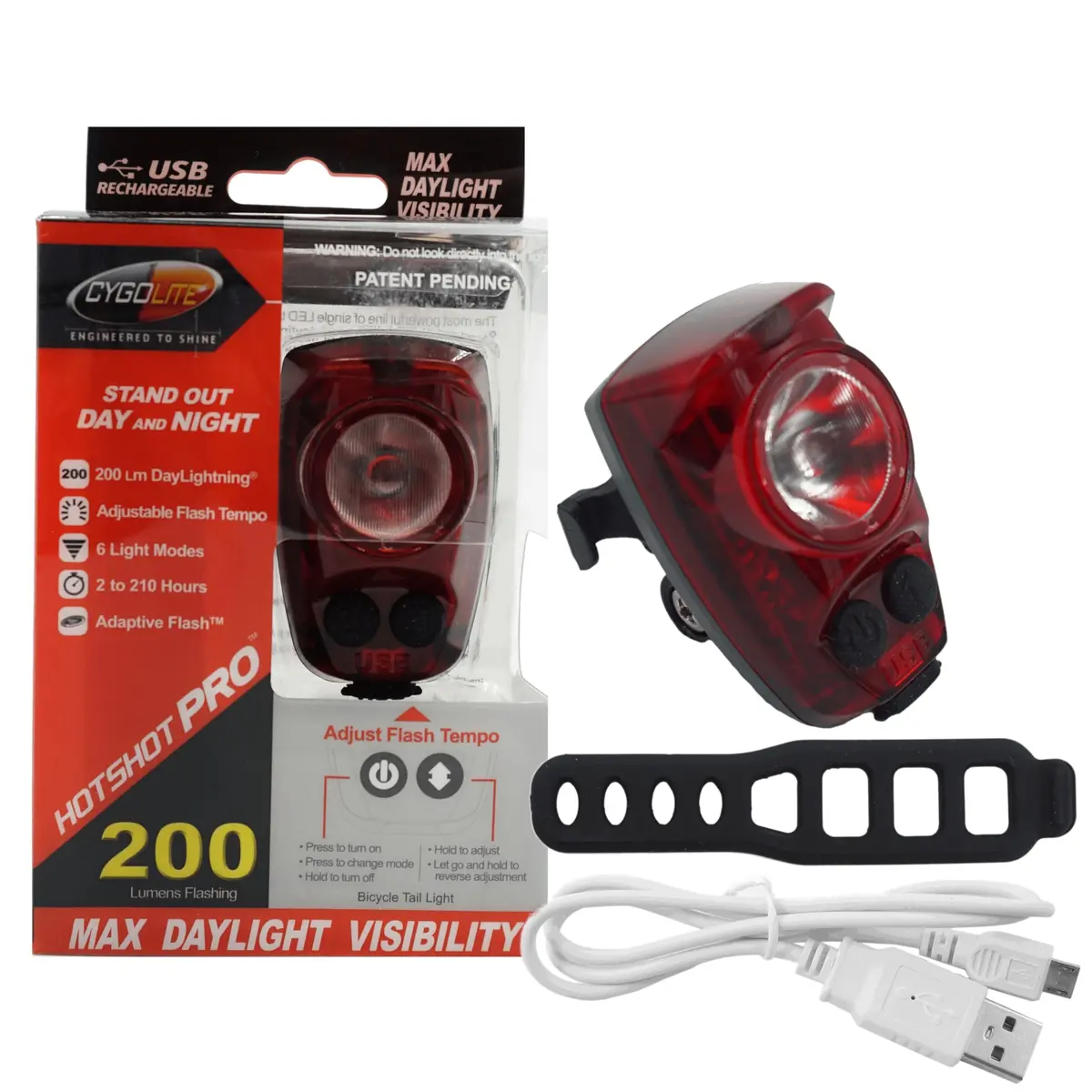 Cygolite Hotshot Pro 200 Usb Rechargeable Tail Light With Flexible Mount 1