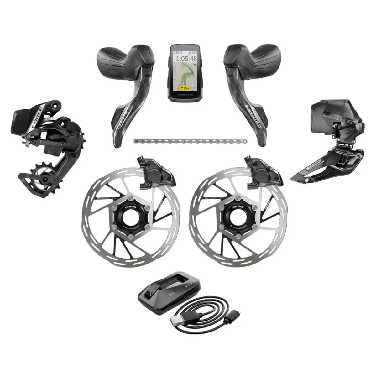 Sram Force Etap Axs Road Groupset - 2X12-Speed Hrd Shift/Brake Levers Fm Calipers Rotors Chain F/R Derailleurs Hammerhead Karoo E1 1