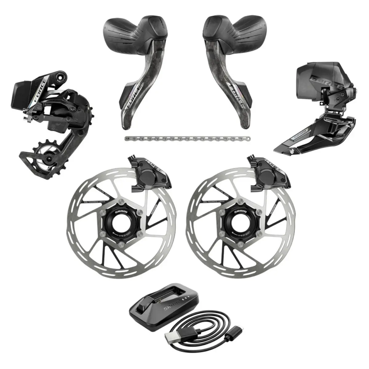 Sram Force Etap Axs Road Groupset - 2X12-Speed Hrd Shift/Brake Levers Fm Calipers Cl Rotors Chain F/R Derailleurs E1 1