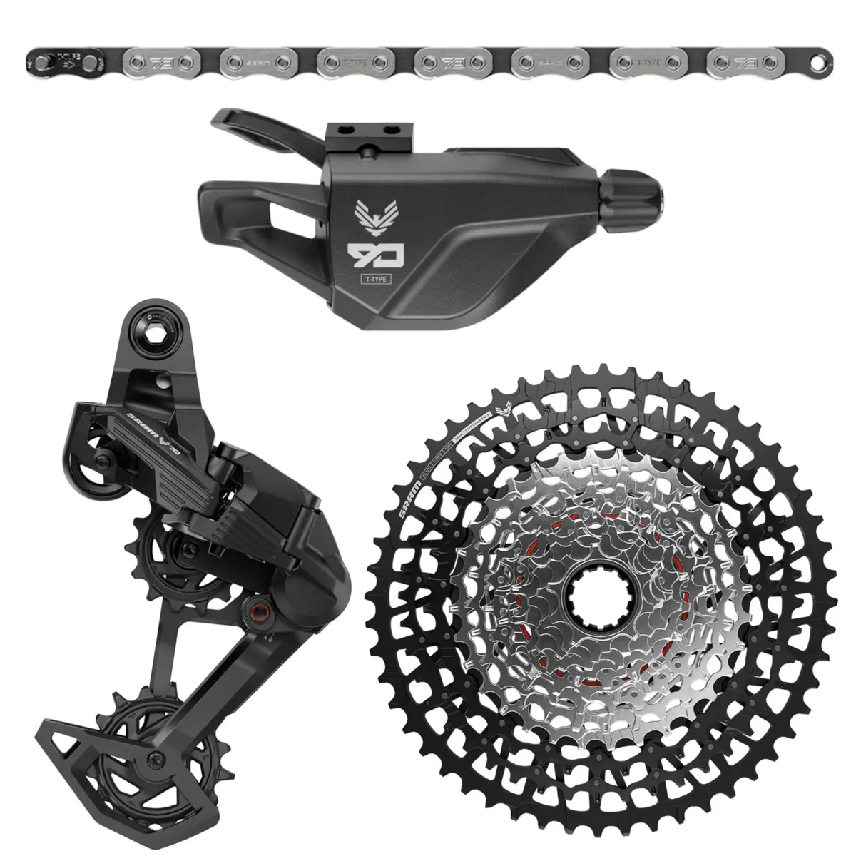 Sram Eagle 70 T-Type Groupset W/ Eagle 90 Trigger Shifter - 10-52T Xd 12-Speed Cassette Rear Derailleur Chain 1