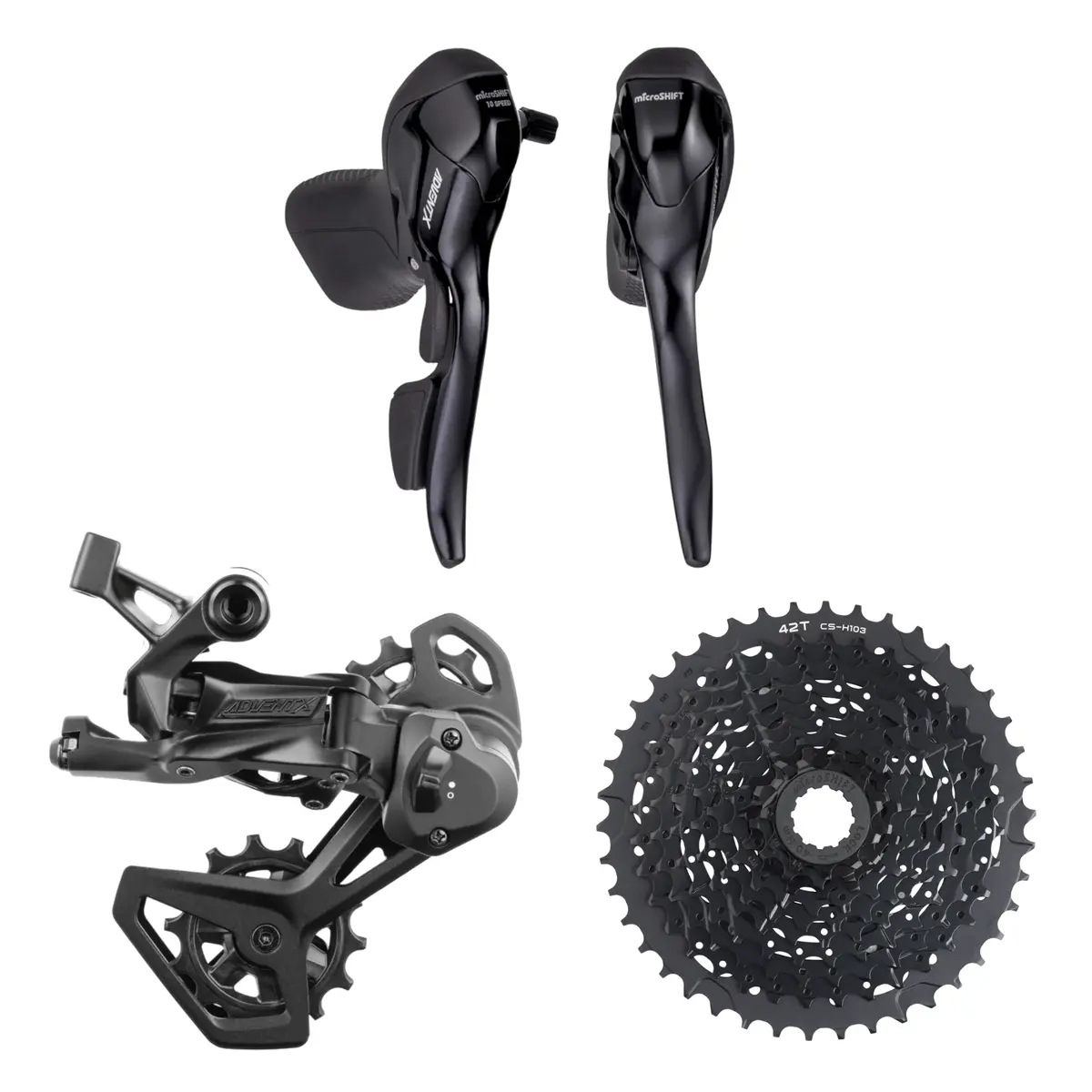 Microshift Advent X 1X10-Speed Groupset - Drop Bar Shift Lever V2 Rear Derailleur 10-Speed Medium Cage Clutch 11-42T Or 11-48T Cassette 3