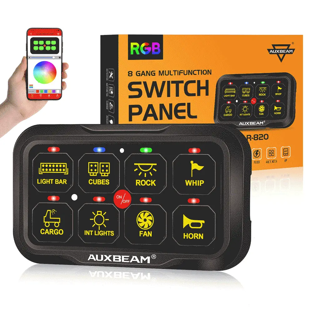 Auxbeam - Ar-820 Rgb Switch Panel With App, Toggle/Momentary/Pulsed Mode Supported (Two-Sided Outlet) 1
