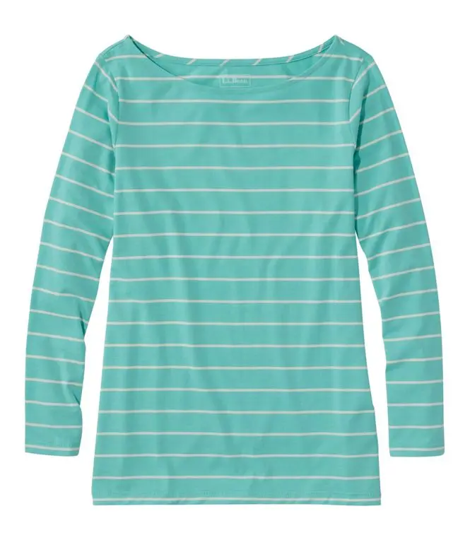 Soft Stretch Supima Tee Boatneck Bracelet Sleeve Stripe Women's Regular 1
