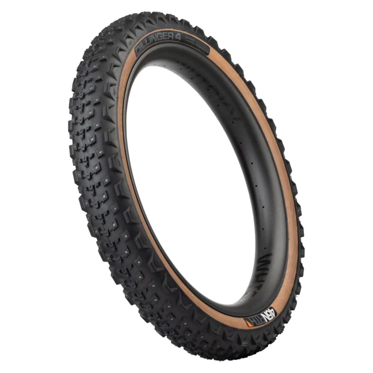 45Nrth Dillinger 4 Tire - 27.5X4.0 Tubeless Folding Tan 60 Tpi 168 Large Concave Carbide Aluminum Studs 1