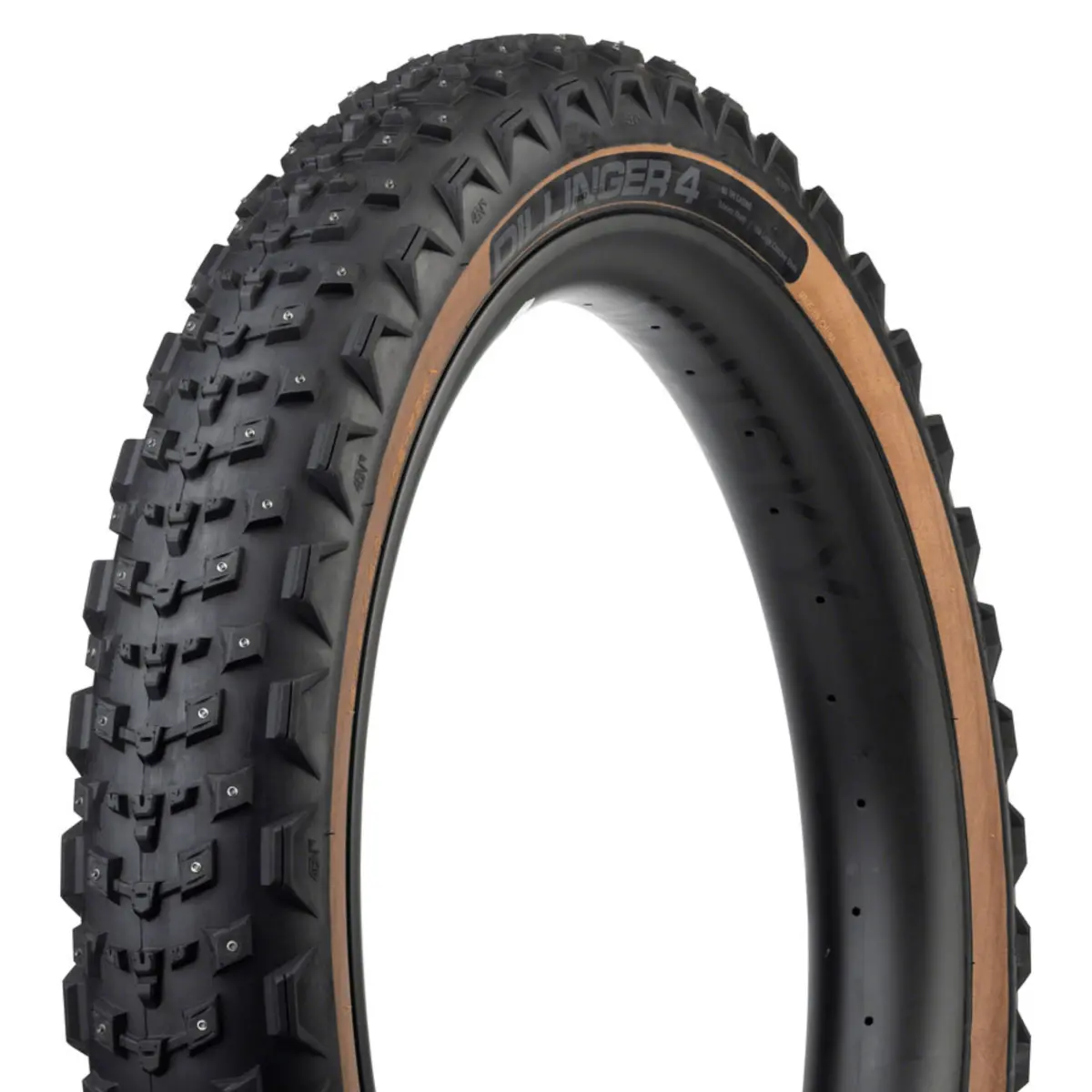 45Nrth Dillinger 4 Tire - 26X4.2 Tubeless Folding Tan 60 Tpi 168 Large Concave Carbide Aluminum Studs 1
